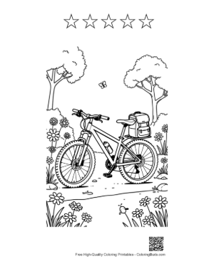 Thumbnail: Rugged Mountain Bicycle on a Winding Country Road Printable and 5 Star Outline