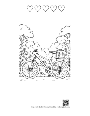 Thumbnail: Sporty Mountain Bike in a Beautiful Flower Field Printable and 5 Heart Outline