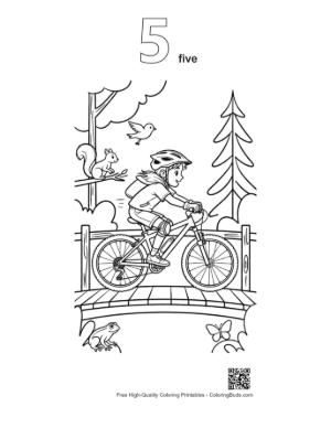 Thumbnail: Young Boy Pedaling Across a Scenic Trail Bridge Printable Outline Number 5
