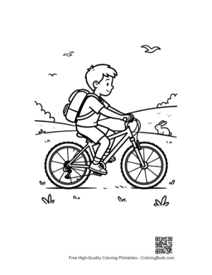 Thumbnail: Young Boy Riding a Mountain Bike on a Forest Trail Printable