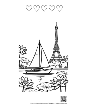 Thumbnail: Beautiful Sailboat Drifting by the Eiffel Tower Landmark Printable and 5 Heart Outline