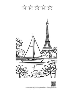 Thumbnail: Beautiful Sailboat Drifting by the Eiffel Tower Landmark Printable and 5 Star Outline