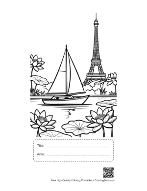 Thumbnail: Beautiful Sailboat Drifting by the Eiffel Tower Landmark Printable with Title and Artist Box