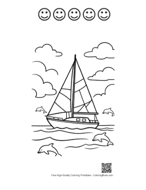 Thumbnail: Cute Sailboat to Color Printable and 5 Happy Face Outline