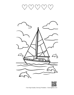 Thumbnail: Cute Sailboat to Color Printable and 5 Heart Outline