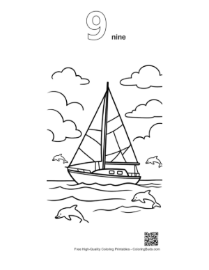 Thumbnail: Cute Sailboat to Color Printable Outline Number 9