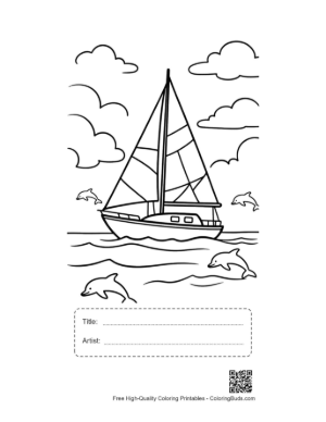 Thumbnail: Cute Sailboat to Color Printable with Title and Artist Box