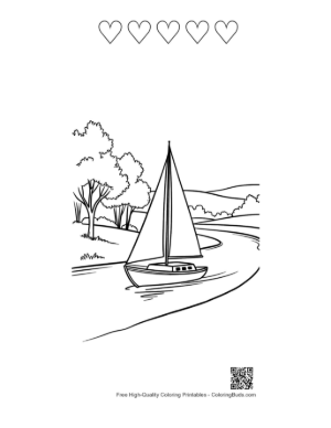 Thumbnail: Free Sailboat Coloring Page Printable and 5 Heart Outline