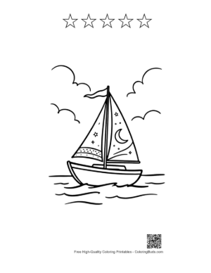 Thumbnail: Free Sailboat Coloring Page Printable and 5 Star Outline