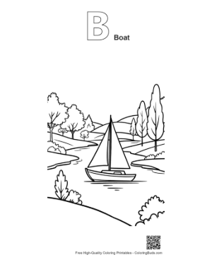 Thumbnail: Free Sailboat Coloring Page Printable Outline Alphabet B Boat