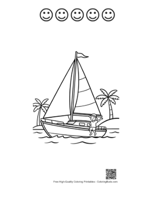 Thumbnail: Large Sailboat Traveling Through Open Tropical Waters Printable and 5 Happy Face Outline