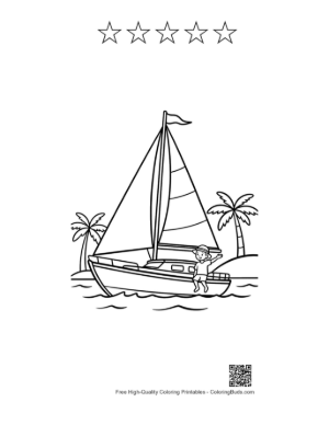 Thumbnail: Large Sailboat Traveling Through Open Tropical Waters Printable and 5 Star Outline