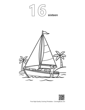 Thumbnail: Large Sailboat Traveling Through Open Tropical Waters Printable Outline Number 16
