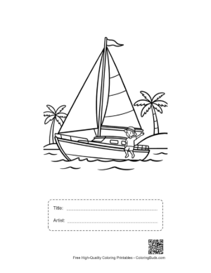 Thumbnail: Large Sailboat Traveling Through Open Tropical Waters Printable with Title and Artist Box