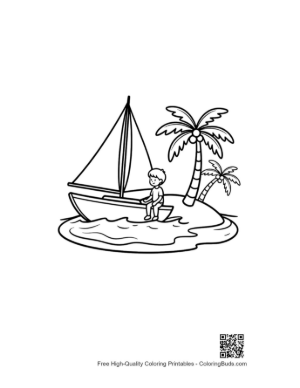 Thumbnail: Sailboat Anchored Near a Tropical Island with Palms Printable