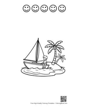 Thumbnail: Sailboat Anchored Near a Tropical Island with Palms Printable and 5 Happy Face Outline