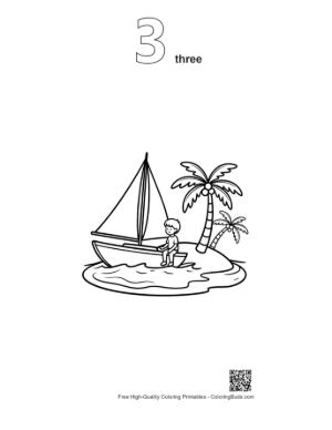 Thumbnail: Sailboat Anchored Near a Tropical Island with Palms Printable Outline Number 3