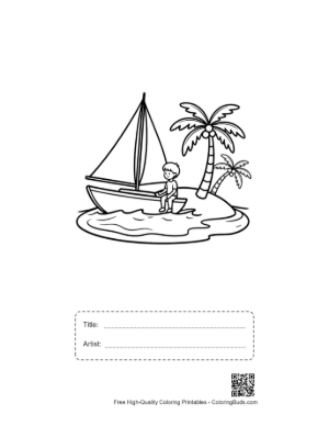 Thumbnail: Sailboat Anchored Near a Tropical Island with Palms Printable with Title and Artist Box