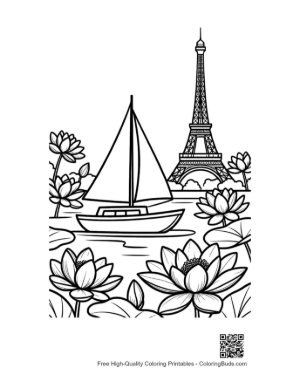 Thumbnail: Sailboat and Lotus Flowers with Eiffel Tower Backdrop Printable