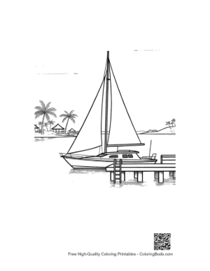 Thumbnail: Sailboat Approaching a Tropical Dock with Palms Printable