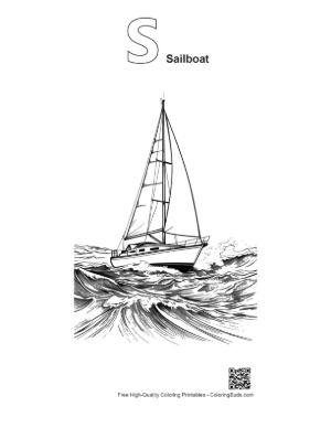 Thumbnail: Sailboat Battling Stormy Seas Printable Outline Alphabet S Sailboat