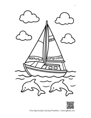 Thumbnail: Sailboat Cruising with Jumping Dolphins in the Ocean Printable