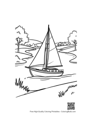 Thumbnail: Sailboat Drifting Down a Peaceful Forest River Printable