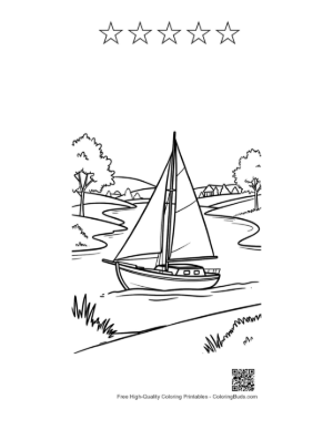 Thumbnail: Sailboat Drifting Down a Peaceful Forest River Printable and 5 Star Outline
