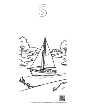 Thumbnail: Sailboat Drifting Down a Peaceful Forest River Printable Outline Alphabet S