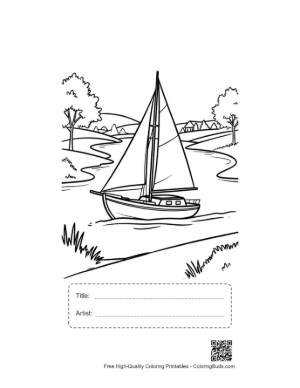 Thumbnail: Sailboat Drifting Down a Peaceful Forest River Printable with Title and Artist Box