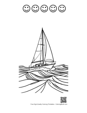 Thumbnail: Sailboat Gliding Through Ocean Waves Printable and 5 Happy Face Outline