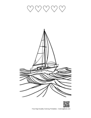 Thumbnail: Sailboat Gliding Through Ocean Waves Printable and 5 Heart Outline
