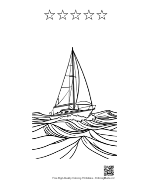 Thumbnail: Sailboat Gliding Through Ocean Waves Printable and 5 Star Outline