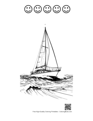 Thumbnail: Sailboat Gliding Through Rough Waves Printable and 5 Happy Face Outline