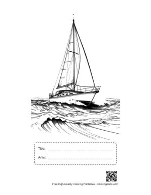 Thumbnail: Sailboat Gliding Through Rough Waves Printable with Title and Artist Box