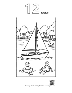 Thumbnail: Sailboat Near a Beach with Kids Playing in Water Printable Outline Number 12
