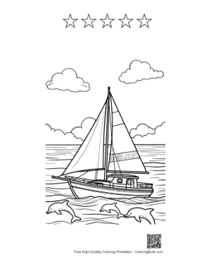 Thumbnail: Sailboat Passing by a Small Tropical Desert Island Printable and 5 Star Outline
