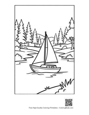 Thumbnail: Sailing Along a Scenic River Bank with Tall Trees Printable