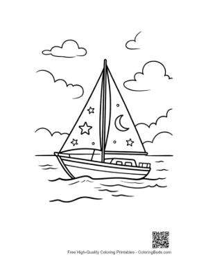 Thumbnail: Sailing Boat on the Sea Under a Starry Night Sky Printable