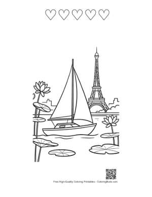Thumbnail: Sailing in Paris Past the Eiffel Tower and Lilies Printable and 5 Heart Outline
