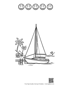 Thumbnail: Sailing into a Tropical Bay with Wooden Docks Printable and 5 Happy Face Outline