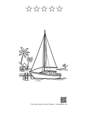 Thumbnail: Sailing into a Tropical Bay with Wooden Docks Printable and 5 Star Outline