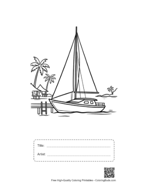 Thumbnail: Sailing into a Tropical Bay with Wooden Docks Printable with Title and Artist Box