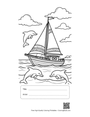 Thumbnail: Scenic Ocean Sail with Dolphins and Fluffy Clouds Printable with Title and Artist Box