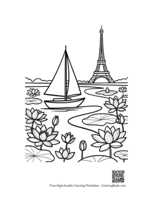 Thumbnail: Scenic Paris Sailing with Eiffel Tower and Water Lilies Printable