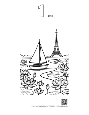 Thumbnail: Scenic Paris Sailing with Eiffel Tower and Water Lilies Printable Outline Number 1