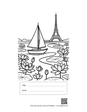 Thumbnail: Scenic Paris Sailing with Eiffel Tower and Water Lilies Printable with Title and Artist Box
