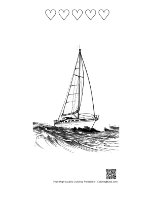 Thumbnail: Sleek Sailboat Gliding Through Choppy Waves Printable and 5 Heart Outline