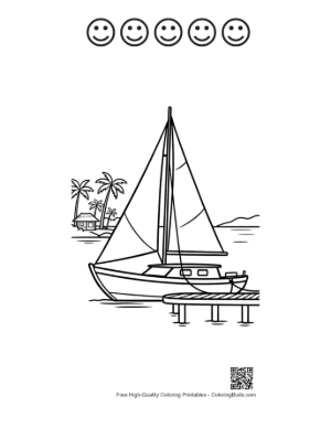 Thumbnail: Yacht Docked at a Wooden Pier on the Coast Printable and 5 Happy Face Outline