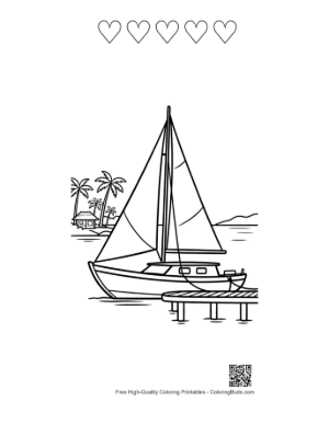 Thumbnail: Yacht Docked at a Wooden Pier on the Coast Printable and 5 Heart Outline